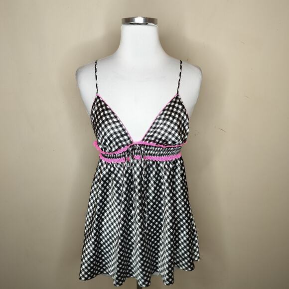 Victoria's Secret Other - Victorias Secret Babydoll Chemise Gingham Check Satin Lace Trim